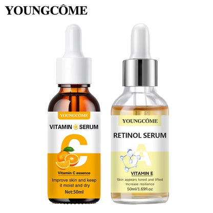 2Pcs Vitamin C and Retinol Fortified Serum Rich in Vc,Keep Skin Hydrated and Smooth,Smooth Fine Lines and Wrinkles,Delicate Skin