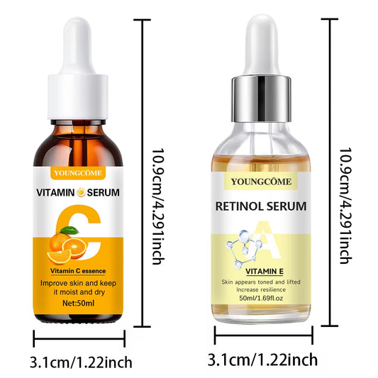 2Pcs Vitamin C and Retinol Fortified Serum Rich in Vc,Keep Skin Hydrated and Smooth,Smooth Fine Lines and Wrinkles,Delicate Skin